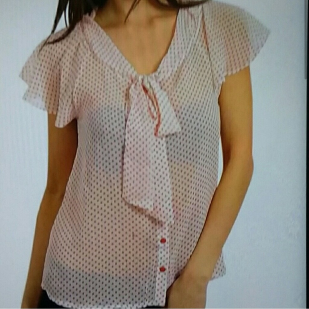 Elegant Pink Polka Dot Blouse with Bow Accent